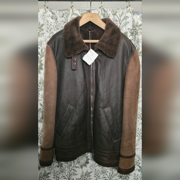Men's Brown Leather Jacket with Fur Collar